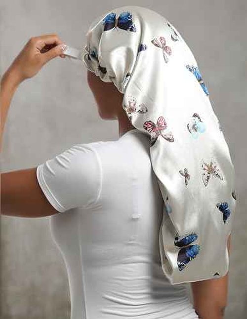 SAYMRE Satin Bonnet Silky Sleep Cap,Adjustable Hair Bonnet for Braids Curly Hair (Long Size, Long Butterfly)