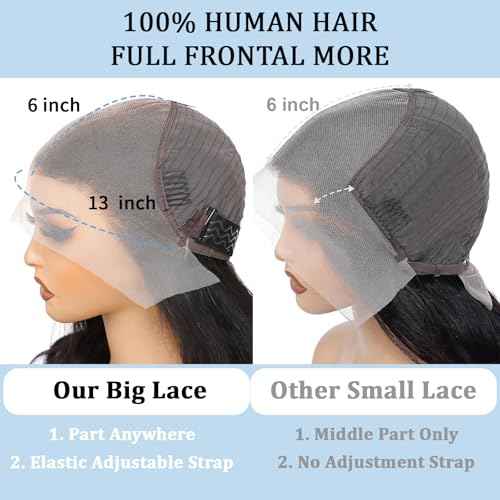 13x6 Lace Front Wigs Human Hair 200 Density Body Wave Lace Front Wigs Human Hair Pre Plucked 12A Glueless Wigs for Women HD Lace Frontal Wigs Natural Color 26 Inch