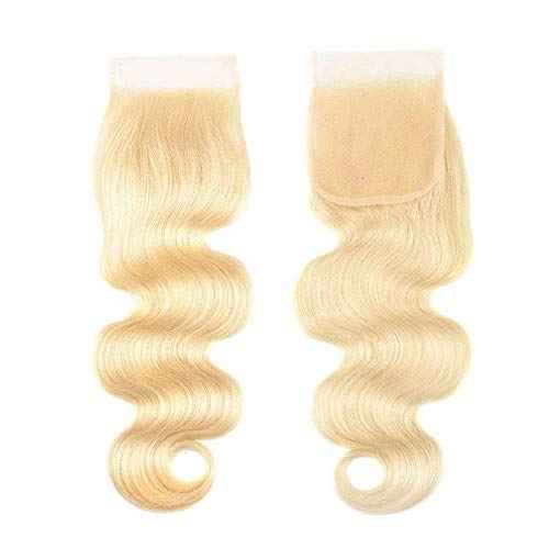 Blonde Human Hair Bundles with Closure Brazilian Premium Virgin Body Wave Human Hair Extensions 613 Blonde 3 Bundles with 4x4 Lace Closure Free Part (12 14 16+10, 613)