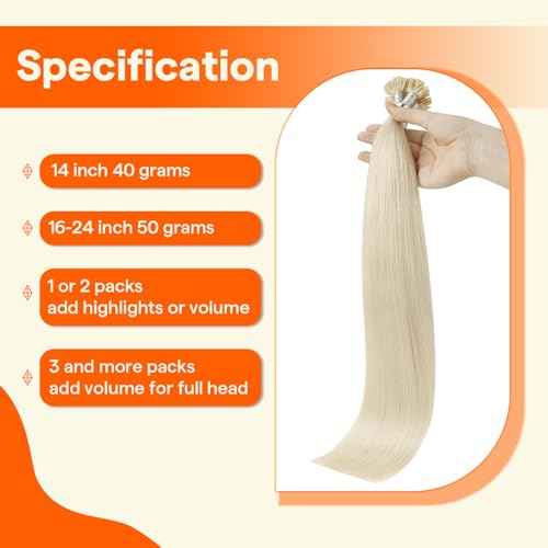 Full Shine U Tip Hair Extensions 22 Inch Color 60 Platinum Blonde Utip Human Hair Extensions Keratin Tip Extensions Real Human Hair 50 Grams Fusion Extensions Remy Hair