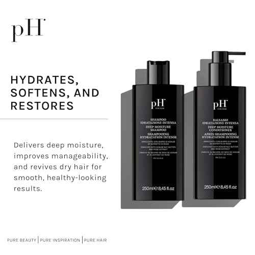 pH PURE HAIR Deep Moisture Shampoo & Conditioner Set - Moisturizing Formula For Dry Damaged Hair - Enriched with Kokum Nut Butter and Rose Extract - 8.45 Oz (Pack of 2)