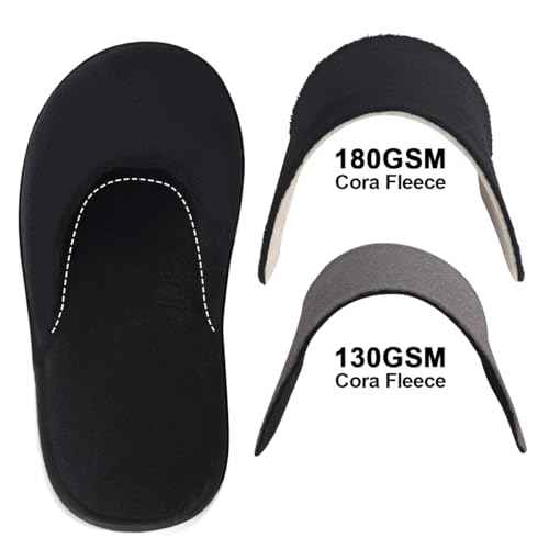 Yeios 12 Pairs Disposable Slippers for Guests Hotel Spa Slippers,0.78inch Sole 180GSM Coral Fleece Non-slip Washable House Slipper Bulk for Adult for Men and Women Beige and Black