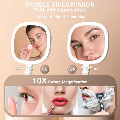 6.3¡± Makeup Mirror with Light and Magnification, 10X/1X Light Up Makeup Mirror Lighted Make Up Mirror with Adjustable Height Double Sides Folding Magnifying Mirror with Light
