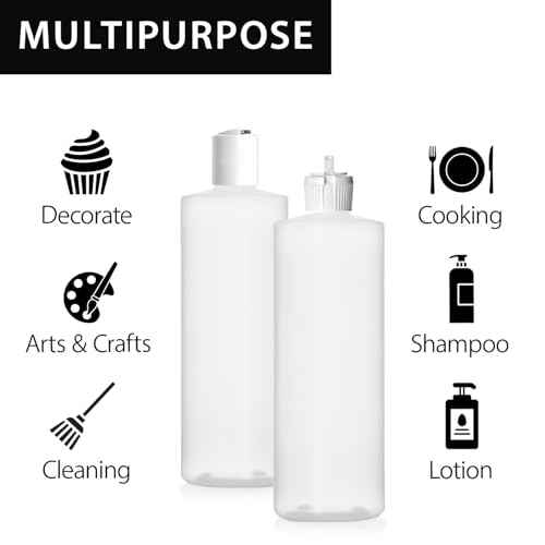 Bar5F Plastic Bottles, 16 oz, 3-Pack with 6 Caps, BPA-Free HDPE, Empty Squeeze Dispensing Multipurpose Containers