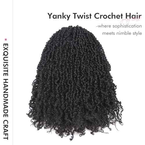 Toyotress Yanky Twist Crochet Hair - 14 Inch 8 Packs (30 Strands/Pcs) Fluffy Spring Mini Twist Short Bob Passion Twist, Natural Black Pre-Looped Crochet Braids Braiding Hair (14 Inch, 1B-8P)