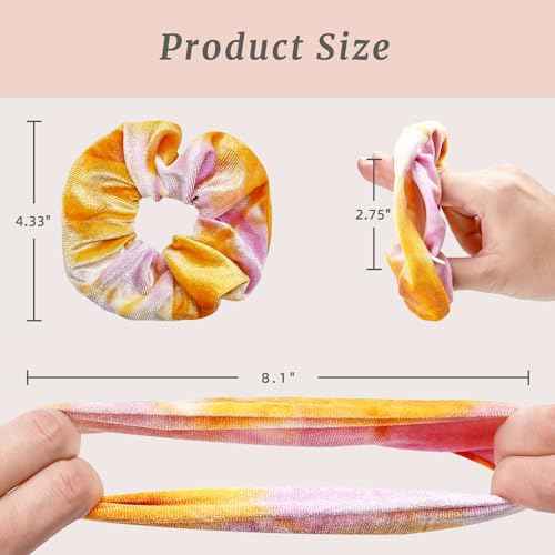 Velvet Scrunchies with Zippers Pocket, 8 Pcs Tie Dye Soft Hair Ties, Hidden Pocket Hair Scrunchies Accessories for Women Girls, Soft Ponytail Holder Secret Compartment Items (Rainbow Colors)