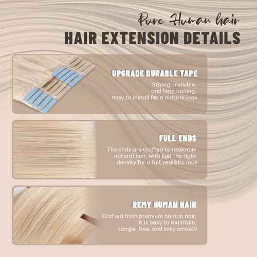 Tape in Hair Extensions Human Hair 20 Inch 50g 20Pcs Remy Human Hair Extensions Invisible Straight Seamless Tape in Extensions (20in, 50g, #16/22)