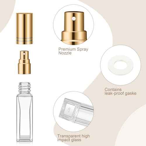 Domensi 30 Pcs 10 ml Empty Glass Perfume Bottles Bulk - Gold Refillable Cologne Spray Atomizer with Pump, for Travel, Skincare, Haircare, Cleaning & DIY Essentials