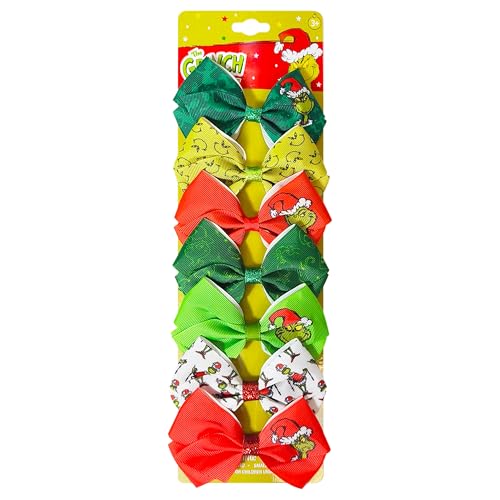 Luv Her Licensed Girls Hair Bows - Hair Accessories Gift Set - 7 Pcs 4 Inch Bundle - Hair Bows for Girls - Grinch Christmas Hair clip - Alligator Clip - Ages 3 +