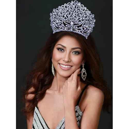 Fancy Beauty Queen Crystal Rhinestone Tiara Crown With Hair Combs Wedding Bridal Beauty Contest Prom Pageant Silver Plated T994