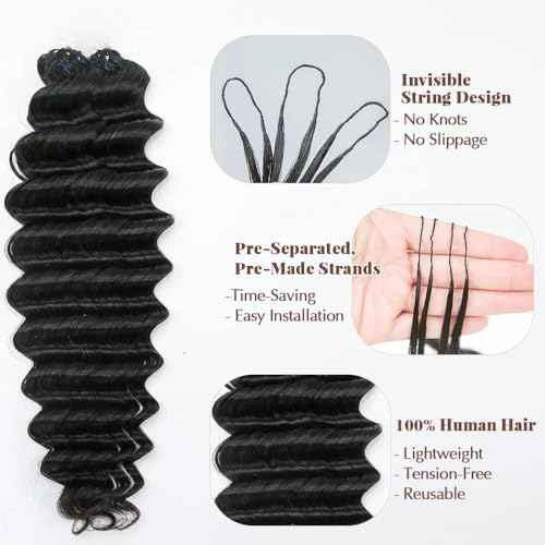 100% Human Hair Knotless Pre-Separated Crochet Hair Extensions Deep Culry Feather Hair Deep Wave Feather Line Hair Extensions Natural Color 16Inch 120g