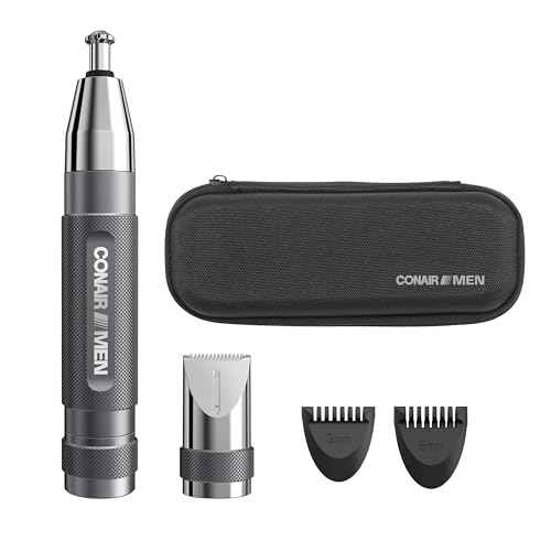 Conair Men Ear, Nose and Eyebrow Trimmer, Patented 360¡Æ Bevel Blade for No Pulls, Nicks or Cuts Guaranteed, Nose Hair Trimmer for Men, Non-Slip Grip, 5-Piece Kit with Travel Case
