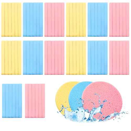 240 Pcs Compressed Facial Sponge,Professional Makeup Removal Sponge,Round Face Cleaning Sponge for Spa,Exfoliating,Face Wash(Yellow,Pink,Blue)