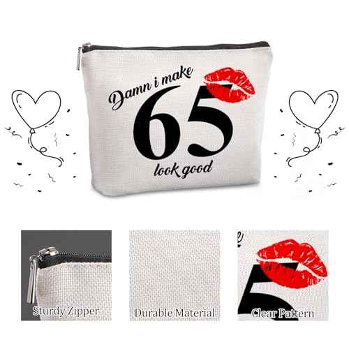 65th Birthday Gift for Women: Travel Makeup Bag - Cosmetic Bag for 65 Year Old Woman Turning 65
