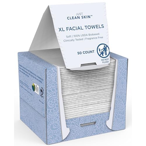 Dry Face Towels 50 Count | 10" x 11.5" Extra Large Disposable Dry Wipes | Plant-Based Viscose, 100% USDA Biobased | Makeup Remover Face Wipes | Ultra Soft Towelettes for Sensitive Skin
