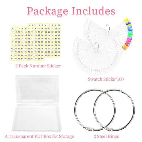 BQAN 100 Pcs Nail Swatch Sticks with Ring, Nails Art Display/Nail Practice Sticks for Home or Salon Use, 2 Pack Number Stickers