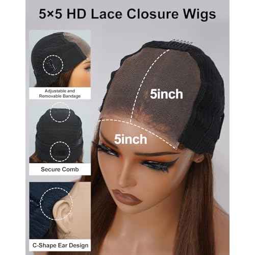 Wear and Go Glueless Wigs Human Hair Pre Cut 200% Density 5x5 HD Lace Closure Wigs Human Hair Pre Plucked with Baby Hair 12A Chocolate Brown Straight Lace Front Wig 4# 22 Inch