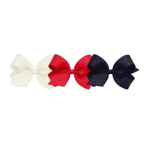 Wee Ones Girls' 3 pc Set Solid Grosgrain Variety Pack on a WeeStay No-Slip Hair Clip, Large, Antique White, Red, and Navy