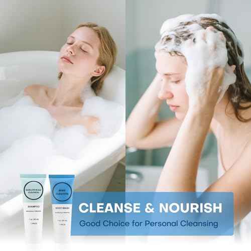 Travel Size Shampoo and Body Wash Bulk, Individually Wrapped Hotel Mini Shower Gel and Small Men Women Cleansing Toiletries Amenities for Hotel/Vacation/Homeless 1 oz (3.7inch, Count, 60)