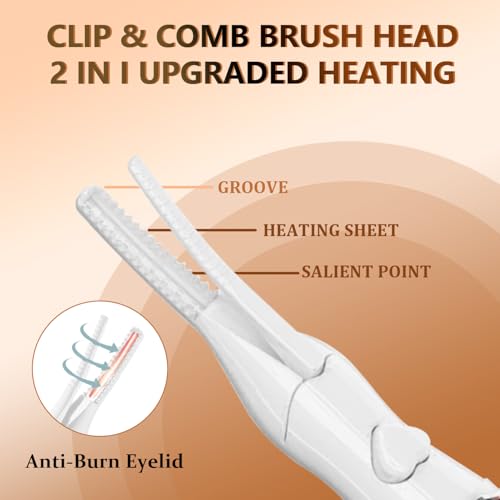 Heated Eyelash Curler, 2-in-1 Clip-Type Design, 3 Temperature Modes, USB Rechargeable Electric Eyelash Curler, Natural Curling 24H Long-Lasting Curl, Gift for Women & Girls, Beige-DB