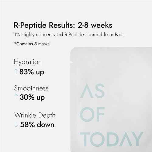 AS OF TODAY R-Peptide Sheet Mask 5 Pack | Hydrating Anti-Aging Face Mask with Peptides & Botanical Extracts | Wrinkle Care, Firming & Soothing | Korean Skincare Clean Beauty | Collagen Sheet Mask