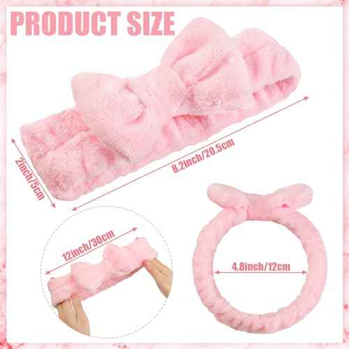 Riceshoot 36 Pcs Spa Headband Bulk Sleepover Party Favors Pink Bow Spa Party Supplies Flannel Fleece Elastic Soft Face Wash Headbands for Women(Pink)