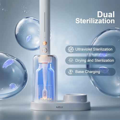 Electric Toothbrush Set with Drying & Sanitizing Holder, 8 Replacement Brush Heads, Transparent Rinse Cup, Smart Timer, USB Rechargeable for Adults