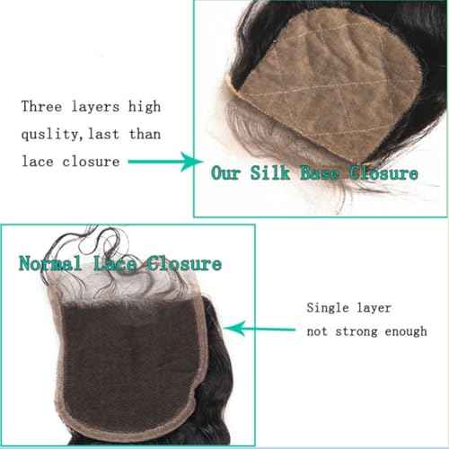 Burmese Curly Silk Closure 4"x4" Silk Base Lace Human Hair Top Full Closure Piece Hidden Knots Free Part Raw Hair 20" inch Natural Black 1b