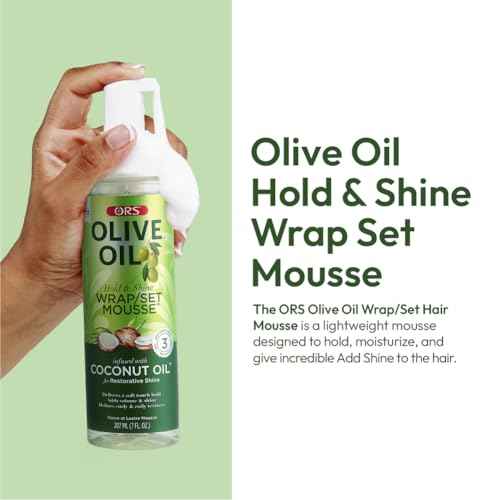 ORS Olive Oil Hold & Shine Wrap Set Mousse Infused with Coconut Oil for Restorative Shine 7 Ounce (Pack of 2)