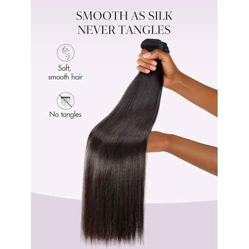 LUVME Human Hair Bundles Straight 14 16 18 inch, 100% Brazilian Virgin Human Hair Human Hair 3 Bundles, Unprocessed Double Weft 15A Grade, Soft & Full Natural Look for Black Women