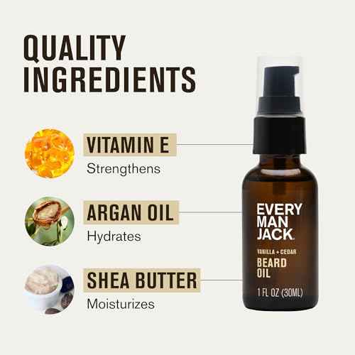 Every Man Jack Mens Beard Oil - Vanilla + Cedar Fragrance - Deeply Moisturizes and Softens Your Beard and Adds a Natural Shine - Naturally Derived with Shea Butter and Argan Oil - 1 fl oz (2 Pack)