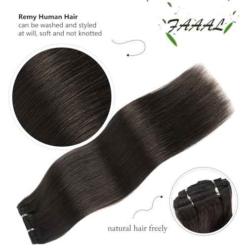 14 Inch Clip in Hair Extensions Real Human Hair 110g 7 Pieces 16 Clips Dark Brown #2 Double Weft Human Hair Clip In Extensions Silky Straight Thick Hair Extensions Clip Ins