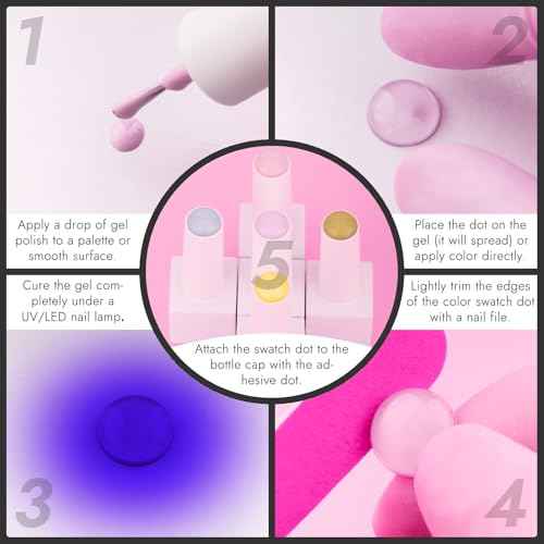 Finea 144pcs Gel Nail Polish Color Display Swatch Dots with Stickers Clear Transparent Acrylic Plastic Labels Nail Art Paint Color Analysis Chart Sample Accessories Nail Tech Must Have Salon Supplies