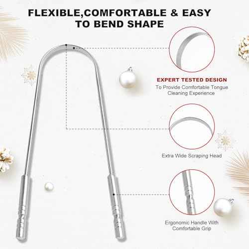 Tongue Scraper for Adults with Multicolor Travel Cases (2 Pack), Stocking Stuffers for Women Men White Elephant Gifts for Who Have Everything, 100% Stainless Steel Tongue Scrubber Tongue Cleaner