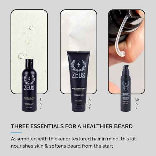 ZEUS Beard Care Starter Kit for Men, Natural Shampoo, Conditioner & Refined Oil, Soften, Hydrate & Strengthen Thick Facial Hair (Made in USA) Vanilla Rum