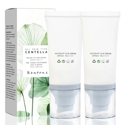2 Pack Centella Sunscreen SPF 50, 50ML Light & Hydrating Centella Face Serum, Daily UV Defense Summer Sunblock for Face (1.7 Fl Oz (Pack of 2), Sun Protection Factor (SPF), 50)