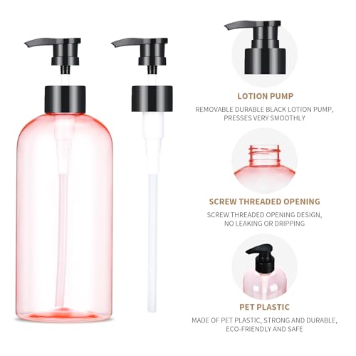 Bynccea Plastic Pump Bottle 16 oz/500 ml Empty Shampoo Pump Bottles Dispenser Portable Pump Bottles for Shampoo and Conditioner Liquid