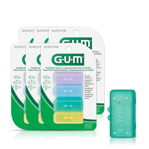 GUM Toothbrush Cap, Toothbrush Covers for Travel or Home Use, 4 Pastel Colors, Sanitizing Toothbrush Protector, 4 Covers(Pack of 6)