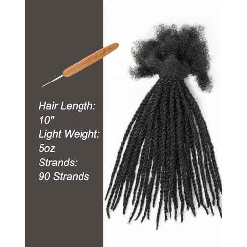 100% Human Hair Twist Dreadlocks Extensions for Women/Men/Kids DIY on Clearance - 10inch Small Size 0.4cm Thin Locs - Natural Black - 3 Packs (90 Strands)