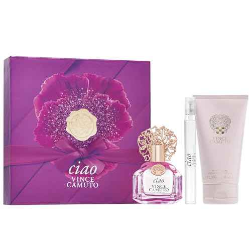 Vince Camuto Ciao 3 PC Gift Set for Women, Fruity Floral Scent, Stocking Stuffer, Christmas Gift for Her, Eau de Parfum 3.4 Fl Oz + 0.34 Fl Oz Travel Spray + 5 Fl Oz Body Cream