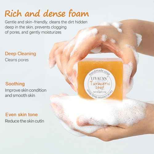 LIYALAN Turmeric Soap Bar for Face Body Smooth Skin,Deep Cleansing, Natural Vegan Handmade Soap Sensitive Skin Formula 3.88 oz x 1bar with a fresh ginger and lemongrass scent
