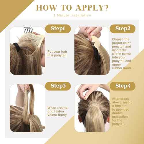 Ve Sunny Ponytail Extension Real Human Hair for Women Clip in Ponytail Hair Extension Straight Hair Pieces Wrap Around Dark Brown Mix Medium Brown Highlights Brown Balayage 16inch 80G
