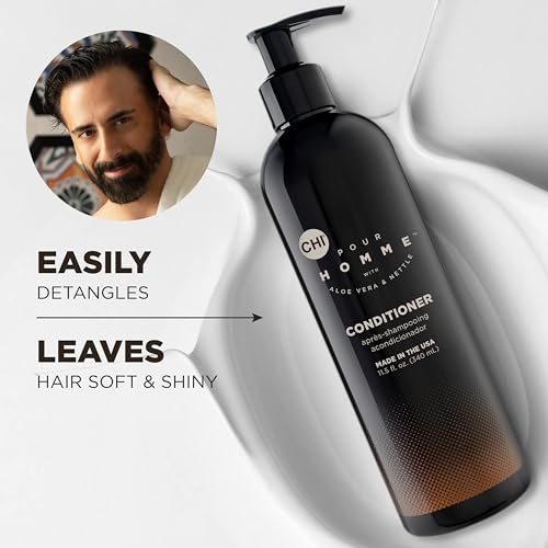 CHI Pour Homme Moisturizing Daily Conditioner For Men, Smooths & Detangles, Made With Aloe Vera & Nettle, Fresh, Woody Scent, Sulfate-Free, 11.5 oz
