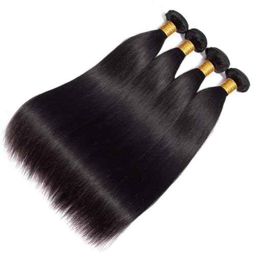 Straight Bundles Human Hair 20 22 24 26 Inch 4 Bundles Human Hair Straight 100% Unprocessed Brazilian Virgin Hair Weave Bundles Human Hair Extension for Women Trippy Hair Bundle Natural Color