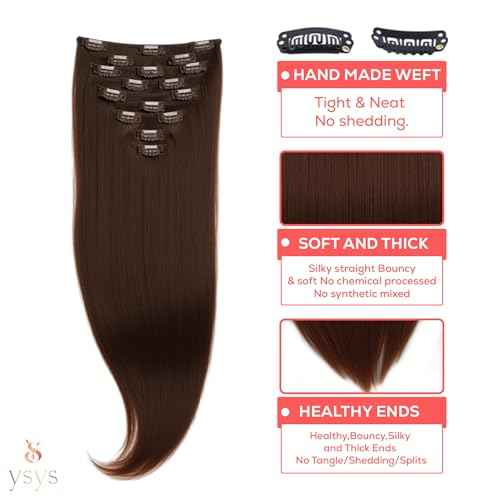 YSYS Clip in Hair Extensions - 100% Human Hair Remy Hair Extensions for Women - 7 Pieces, 120g Seamless Clip ins for Extra Volume/Style - Natural Straight (Darkest Brown #2, 20 inches)