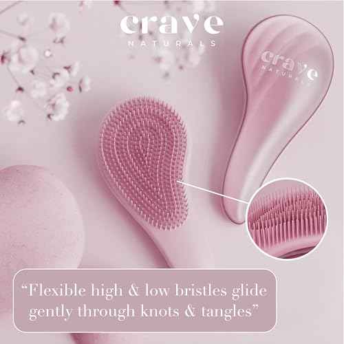 Crave Naturals Detangling Hair Brush Large Pink ? Glide Thru Hair Detangler Brush for Women, Kids & Toddlers ? Gentle Scalp Care, No-Pain Tangle-Free Hairbrush for All Hair Types