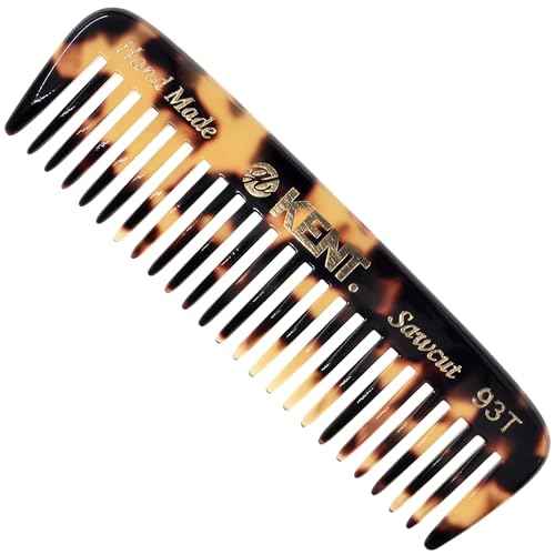Kent 93T Tokyo Yellow Wide Tooth Small Comb for Men's Mustache and Beard Grooming, Pocket Sized Detangler Travel Comb, Saw-Cut and Polished, Handmade in England
