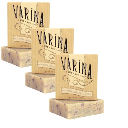 Patchouli Sandalwood Soap - Gentle Cleansing for Sensitive Skin, Earthy Scents - 3 Pack Handmade Soap
