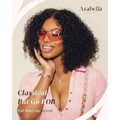 Arabella 5x6 Wear and Go Glueless Wigs Human Hair 210% Density Deep Curly Bob Wig Lace Front Wig Pre-Cut Lace Wigs Pre Bleached Tiny Knots Bob Wig Human Hair(12inch, 5x6 DC Glueless Bob)