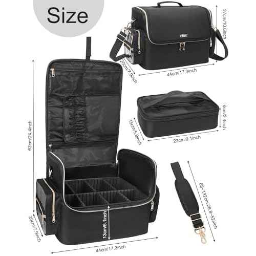 Extra Large Makeup Bag Makeup Artist Bag Professional Cosmetic Bag Travel Organizer Train Case with 4 Small Packet and Adjustable Dividers(Black, Extra Large)
